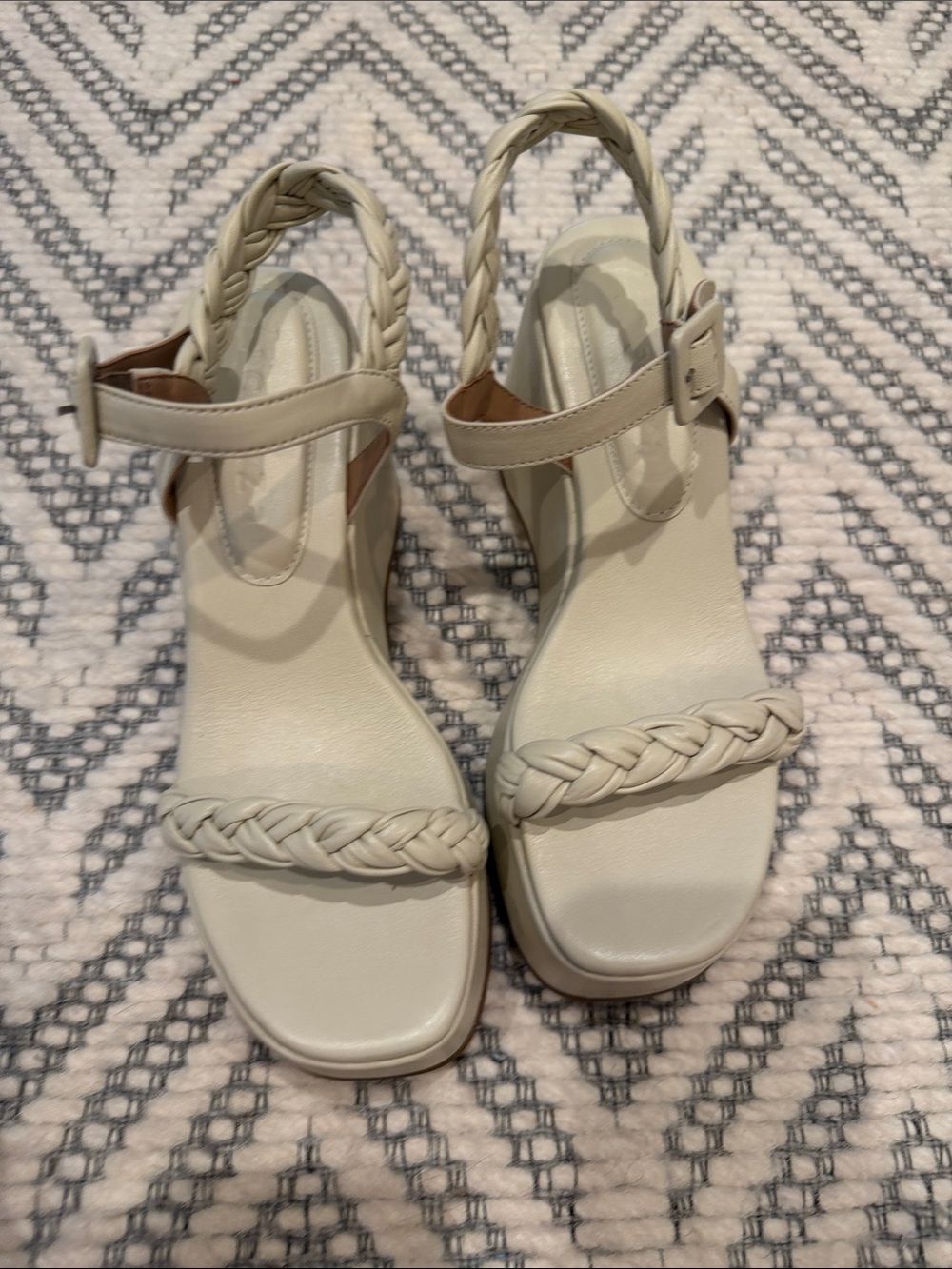 Braided Ankle-Strap Wedge Sandals - Cream.  Brand New, Made in Brazil